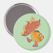 Whimsical Volkskunst Goudvis | Boho Wervelende Fan Magneet (Voorkant / Achterkant)
