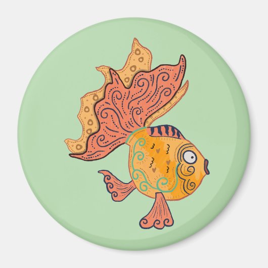 Whimsical Volkskunst Goudvis | Boho Wervelende Fan Magneet (Voorkant)