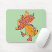 Whimsical Volkskunst Goudvis | Boho Wervelende Fan Muismat (Met muis)