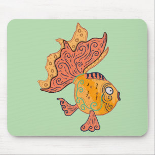 Whimsical Volkskunst Goudvis Boho Wervelende Fan Muismat