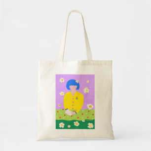 Whimsical Volkskunst Lezend Meisje Kleurrijk Tote Bag