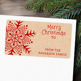 Whimsical volkskunst sneeuwvlok naar Kraft van cad Etiket