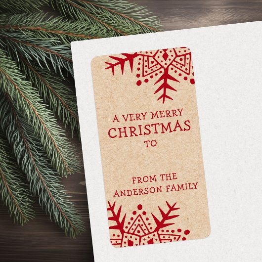 Whimsical volkskunst sneeuwvlok naar Kraft van cad Etiket