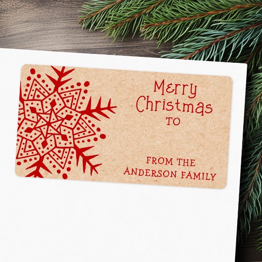 Whimsical volkskunst sneeuwvlok naar Kraft van cad Etiket