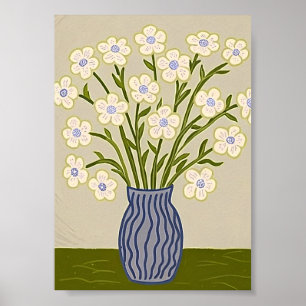 Whimsical Volkskunst Witte Bloem Illustratie Poster