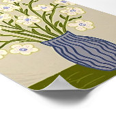 Whimsical Volkskunst Witte Bloem Illustratie Poster (Hoek)