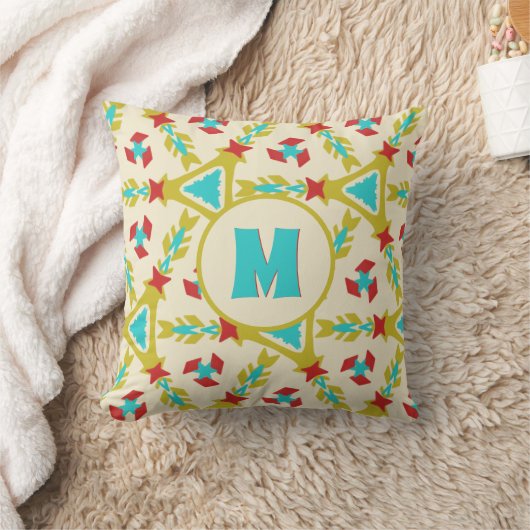 Whimsical Vormen Colorful Pattern met Monogram Kussen (Deken)