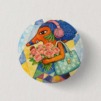 Whimsical Vos Meisje met Rozen Watercolor Illustra Ronde Button 3,2 Cm