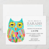 Whimsical Vrijgezellenfeest Rainbow Owl Uitnodigen Kaart (Voorkant / Achterkant)