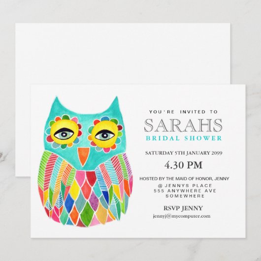 Whimsical Vrijgezellenfeest Rainbow Owl Uitnodigen Kaart (Voorkant / Achterkant)