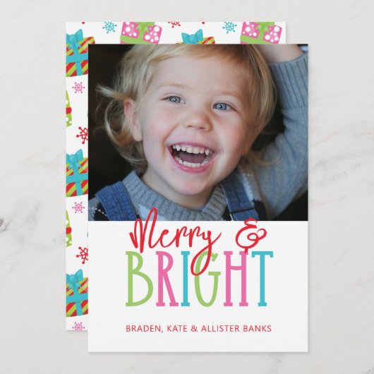 Whimsical Vrolijk & Helder Kerstcadeaus Feestdagenkaart (Voorkant / Achterkant)