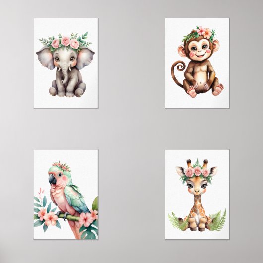 Whimsical Vrouwelijke Blush Safari Dierenkwekerij Muurkunst Sets (Voorkant)