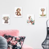 Whimsical Vrouwelijke Blush Safari Dierenkwekerij Muurkunst Sets (Woonkamer)