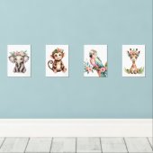 Whimsical Vrouwelijke Blush Safari Dierenkwekerij Muurkunst Sets (Houten vloer)