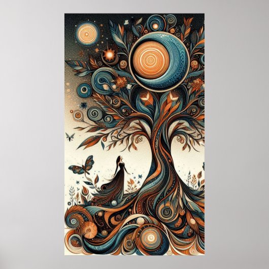 Whimsical Vrouwen, Boom en Vlinders Poster (Voorkant)