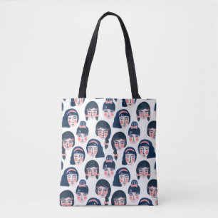 Whimsical Vrouwen: Cartoon Gezichtskunst Tote Bag