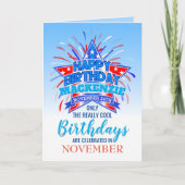 Whimsical vuurwerk geboren in november Verjaardag Kaart (Voorkant)