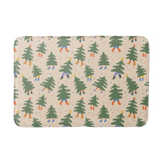 Whimsical Walking Christmas Trees Patroon Badmat (Voorkant)
