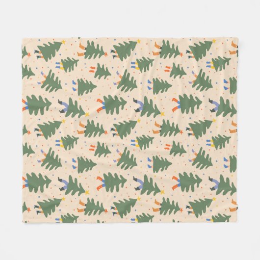 Whimsical Walking Christmas Trees Patroon Fleece Deken (Voorkant (Horizontaal))