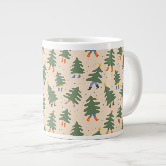 Whimsical Walking Christmas Trees Patroon Grote Koffiekop (Voorkant rechts)
