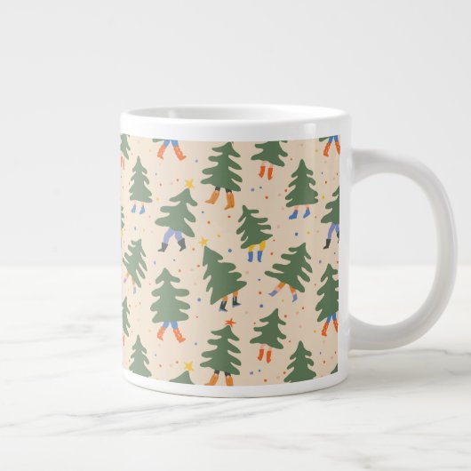 Whimsical Walking Christmas Trees Patroon Grote Koffiekop (Rechts)