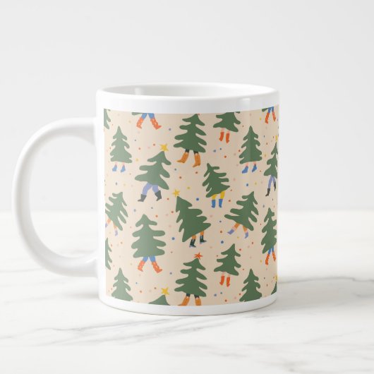 Whimsical Walking Christmas Trees Patroon Grote Koffiekop (Links)