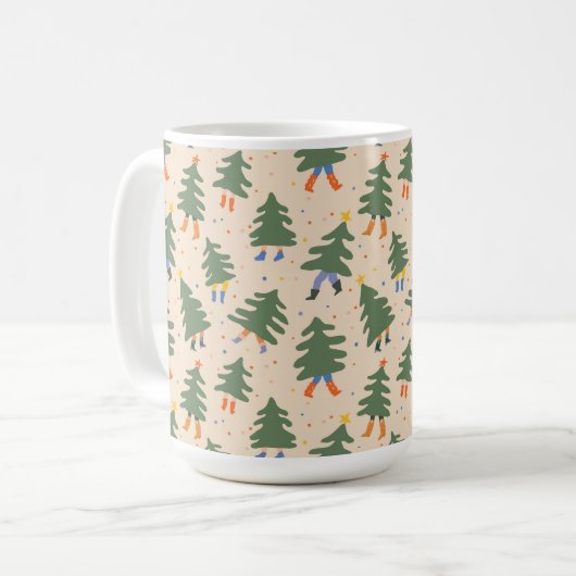 Whimsical Walking Christmas Trees Patroon Koffiemok (Voorkant links)