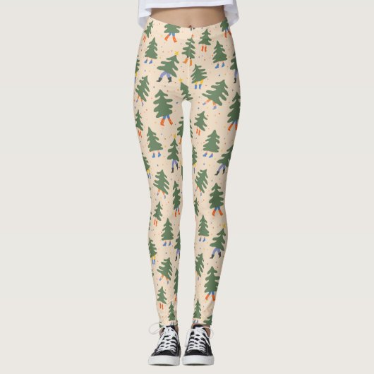 Whimsical Walking Christmas Trees Patroon Leggings (Voorkant)