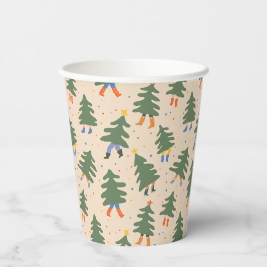 Whimsical Walking Christmas Trees Patroon Papieren Bekers (Achterkant)