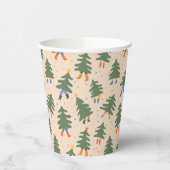 Whimsical Walking Christmas Trees Patroon Papieren Bekers (Links)