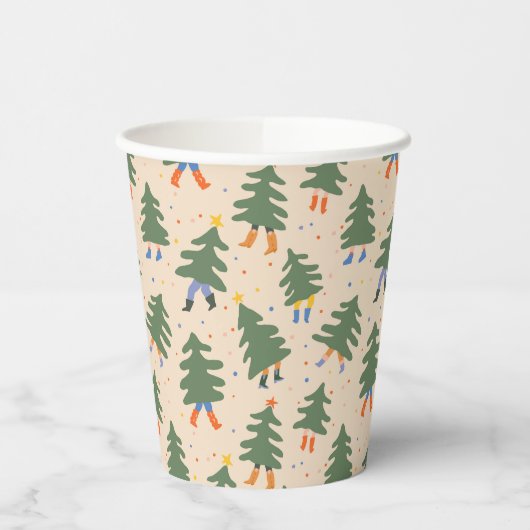 Whimsical Walking Christmas Trees Patroon Papieren Bekers (Links)