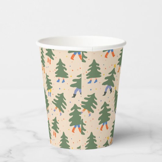 Whimsical Walking Christmas Trees Patroon Papieren Bekers (Rechts)