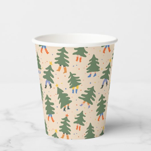 Whimsical Walking Christmas Trees Patroon Papieren Bekers (Voorkant)