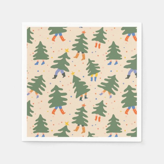Whimsical Walking Christmas Trees Patroon Servet (Voorkant)