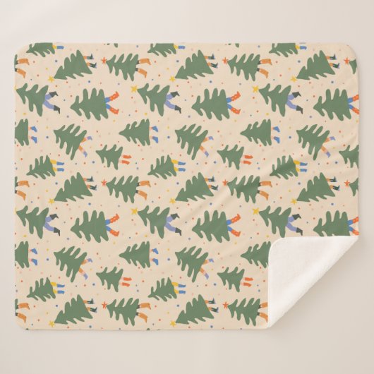 Whimsical Walking Christmas Trees Patroon Sherpa Deken (Voorkant (horizontaal))