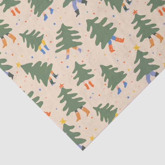 Whimsical Walking Christmas Trees Patroon Tissuepapier (Detail)