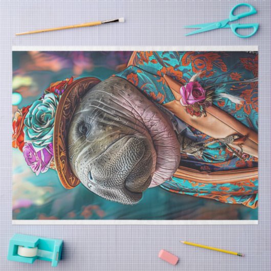 Whimsical Walrus Hippo Decoupage Tissuepapier (Craft)