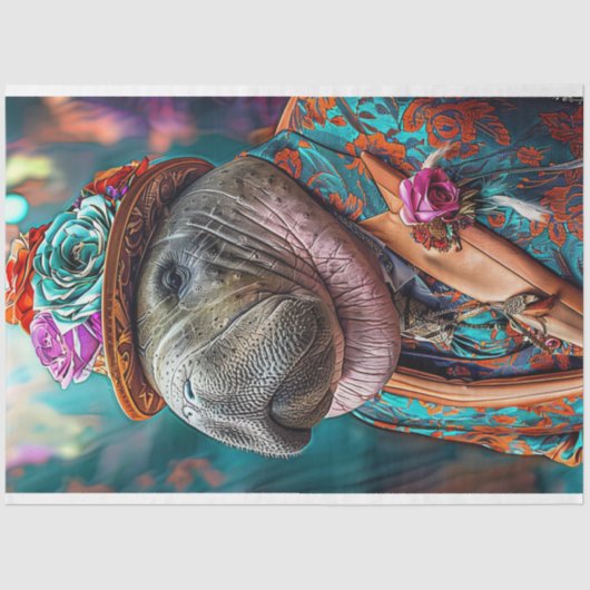 Whimsical Walrus Hippo Decoupage Tissuepapier (Voorkant)