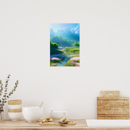 Whimsical Wanderlust, Fields of Green and Pink Poster (Keuken)