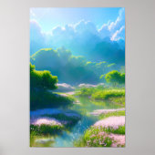Whimsical Wanderlust, Fields of Green and Pink Poster (Voorkant)