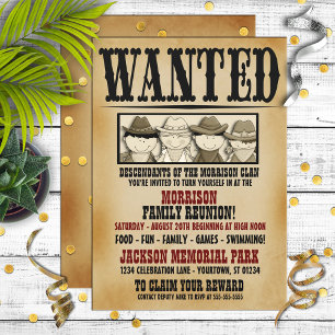 Whimsical Wanted Poster Familie Reünie Uitnodiging