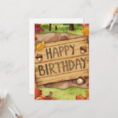 Whimsical Warm Forest Herfst Herfst Happy Birthday Kaart (Voorkant / Achterkant in situ)