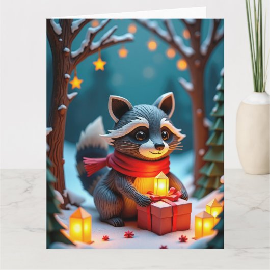 Whimsical Wasbeer met geschenken Snowy Christmas S Kaart (Voorkant)