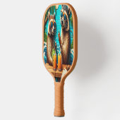 Whimsical wasberen neergestreken op rustieke tafel pickleball paddle (Links)