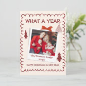 Whimsical Wat Een Jaar Multi Foto Kerst Rood Kaart (Staand voorkant)