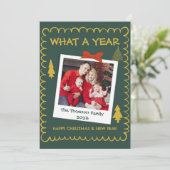 Whimsical Wat een jaar Multi Photo Christmas Green Kaart (Staand voorkant)