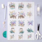 Whimsical Watercolor Beachy Florals & Shells  Tissuepapier (Craft)