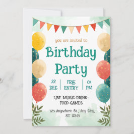 Whimsical Watercolor Birthday Celebration Invitati Kaart