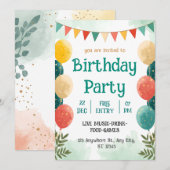 Whimsical Watercolor Birthday Celebration Invitati Kaart (Voorkant / Achterkant)