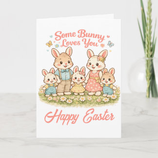 Whimsical Watercolor Bunny Family Happy Easter Feestdagen Kaart